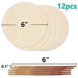 HILELIFE Wood Rounds for Crafts 6 Inch - 12 Pack Wood Round, Unfinished Wood Circles for Crafts, Round Wooden Discs, Circle Wood Sign Blank HILELIFE