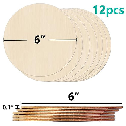 HILELIFE Wood Rounds for Crafts 6 Inch - 12 Pack Wood Round, Unfinished Wood Circles for Crafts, Round Wooden Discs, Circle Wood Sign Blank