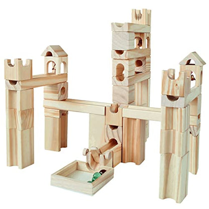 Wooden Marble Run for Kids Ages 4-8, 65 Pieces Wood Building Blocks Toys and Construction Play Set, Marble Track Maze Game STEM Learning Toys Gifts - WoodArtSupply