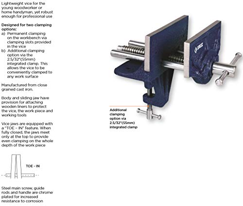 Groz Portable Woodworking Vise, 6-Inch, Clamp on or Bolt to Bench, Cast Iron with "Toe-in" Feature (39006) - WoodArtSupply