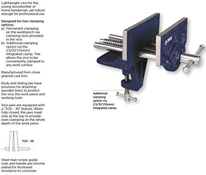 Groz Portable Woodworking Vise, 6-Inch, Clamp on or Bolt to Bench, Cast Iron with "Toe-in" Feature (39006) - WoodArtSupply