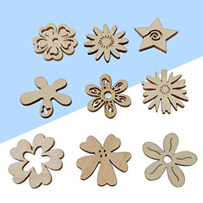 Healifty 50pcs Unfinished Wood Cutouts Assorted Flowers Shapes Wood Slices for DIY Craft Wedding Birthday Table Scatter Confetti