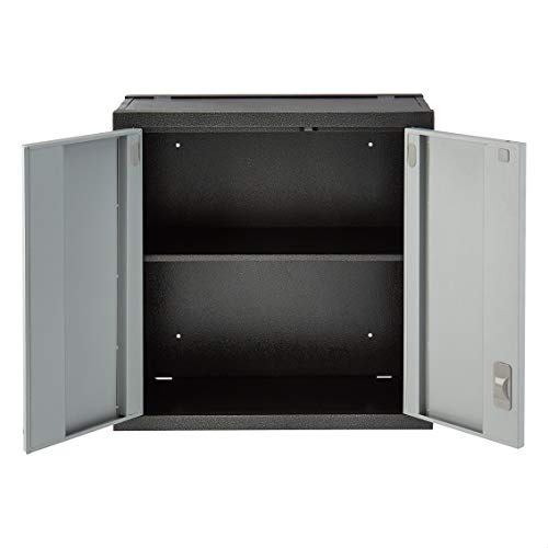 ROCKPOINT Wall Foldable Storeage Cabinets with Doors,Garage Storage Cabinet 2 Shelves & Locker,Metal Grey - WoodArtSupply