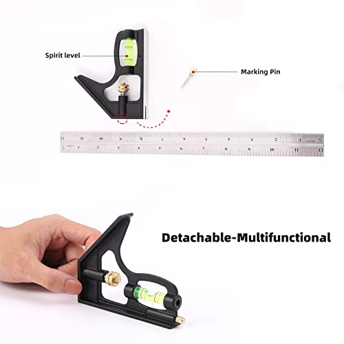 Rafter Square and 12 inch Combo Square Set, Carpentry Squares, Combination Square with Bubble Vial, Woodworking Square, Aluminum Rafter Square, LARMEIL