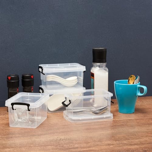 EZOWare Small Clear Plastic Lidded Storage box, 0.7 Quart Small Latch Baskets Organizer Bin Boxes with Snap Tight Lids - 6x4x3 inch, 6 Pack - WoodArtSupply