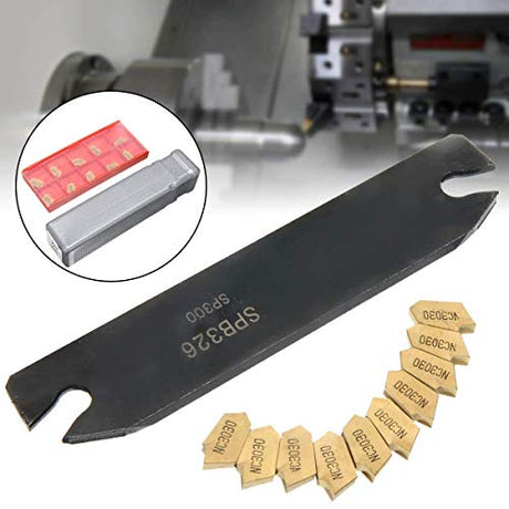 VeYocilk CNC Lathe Turning Tool Holder:SPB26-3 Grooving Cut-Off Tool with 10pcs GTN-3 SP300 Carbide Inserts Blades VeYocilk