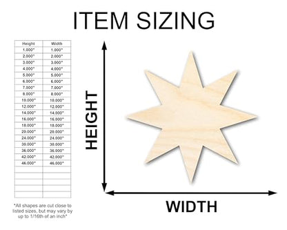 Unfinished Wood 8-Pointed Star Shape | DIY Craft Cutout | Up to 36" 14" / 1/8"
