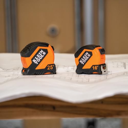 Klein Tools 9516 Tape Measure, 16-Foot Compact Double-Hook Imperial Measuring Tape with Finger Brake, Nylon Blade, Easy to Read Bold Lines Klein Tools