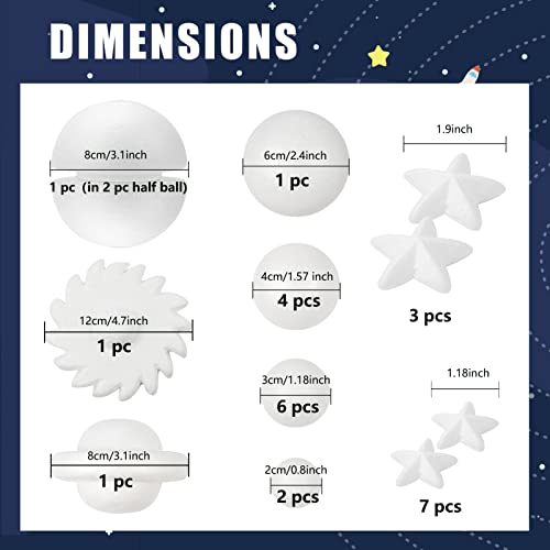 Pllieay 63PCS Solar System Foam Ball Kit Includes Color Pigments, Palette, Mixed Sized Polystyrene Spheres Balls, Toothpick Flag, Painting Brushes, Pllieay
