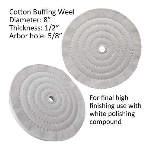 PURUI 6PC 8 Inch Stainless Steel Polishing Buffing Wheel Kit for Bench Grinder,kit with Each 1PC 5/8 Inch Arbor Hole Sisal/Denim/Cotton Wheel and PR PURUI
