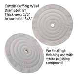PURUI 6PC 8 Inch Stainless Steel Polishing Buffing Wheel Kit for Bench Grinder,kit with Each 1PC 5/8 Inch Arbor Hole Sisal/Denim/Cotton Wheel and PR PURUI