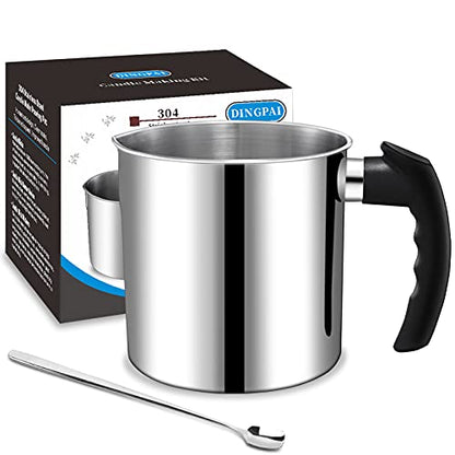 Candle Making Pouring Pot, DINGPAI 44oz Double Boiler Wax Melting Pot, 1pc Spoon, 304 Stainless Steel Candle Making Pitcher, Silver Color with