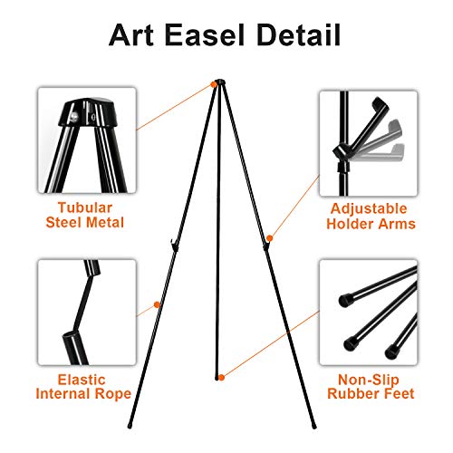 REALWAY 63" Folding Easel Stand for Display,Adjustable Floor Poster Easel for Arts,Pictures,Paintings,Telescoping Black Metal Easel Fit for Signs at - WoodArtSupply