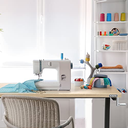 WORKPRO 60” Height Adjustable Work Table with Crank Handle and Casters, 60” x 24” Wooden Top Standing Desk Workbench, Heights from 29”-38”, 500 Lbs WORKPRO