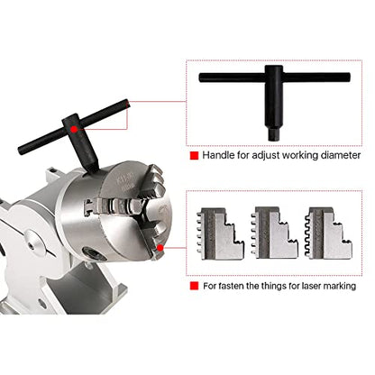 Cloudray 3-Jaw,Chuck Rotary Attachment,Axle Height 5inch Nema 23 Stepper Motor,Reducing ratio 1 for Fiber Marking Machine Engraving Machine (RA-A D80 - WoodArtSupply