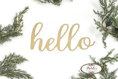 Michelle's aDOORable Creations Hello Script Home Decor Wall Art - Unfinished Wood DIY Wood Crafts - WoodArtSupply