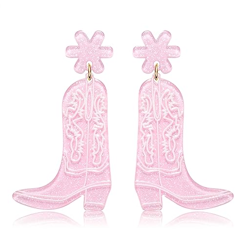 Cowgirl Boot Earrings Acrylic Cowboy Boots Earrings for Women Girls Western Country Let’s Go Girls Cowgirl Hat Shoe Resin Drop Dangle Earring HSWE
