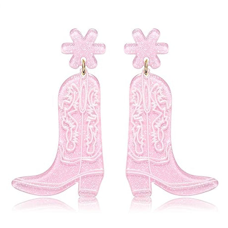 Cowgirl Boot Earrings Acrylic Cowboy Boots Earrings for Women Girls Western Country Let’s Go Girls Cowgirl Hat Shoe Resin Drop Dangle Earring HSWE
