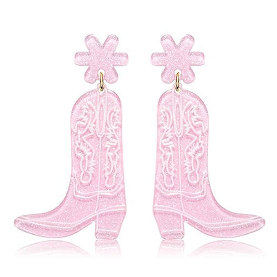 Cowgirl Boot Earrings Acrylic Cowboy Boots Earrings for Women Girls Western Country Let’s Go Girls Cowgirl Hat Shoe Resin Drop Dangle Earring