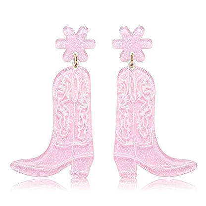 Cowgirl Boot Earrings Acrylic Cowboy Boots Earrings for Women Girls Western Country Let’s Go Girls Cowgirl Hat Shoe Resin Drop Dangle Earring - WoodArtSupply