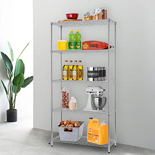 FDW 14" D×36" W×72" H Wire Shelving Unit Metal Shelf with 5 Tier Adjustable Layer Rack Commercial Strong Steel for Restaurant Garage Pantry FDW