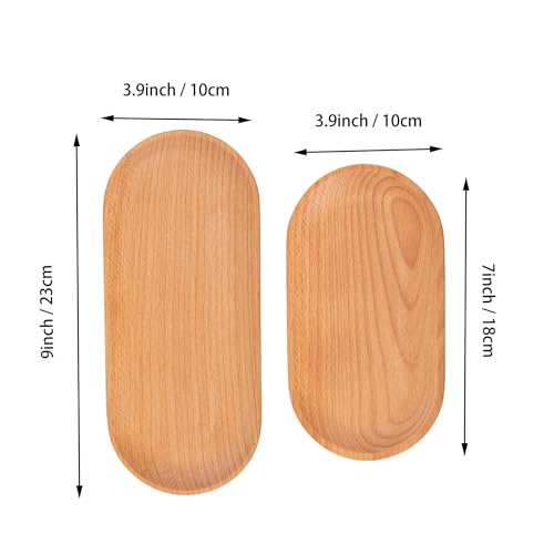 Eiyye Mini Serving Tray Small Wooden Plate Oval Wood Tray, Set of 2 Wooden Snack Tray Dessert Tableware Decorative Tray for Jewellery Key Coin Eiyye