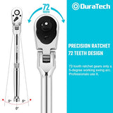 DURATECH 3/8" Drive Flex-Head Ratchet, 72-Tooth Ratchet Wrench, Quick-release, Reversible Switch, Full-Polished Chrome Plating, Alloy Steel DURATECH