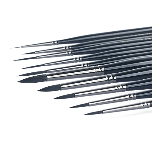 Transon 10pcs Small Detail Miniature Model Painting Brush Set for Acrylic Watercolor Gouache Ink Tempera and Body Painting TRANSON