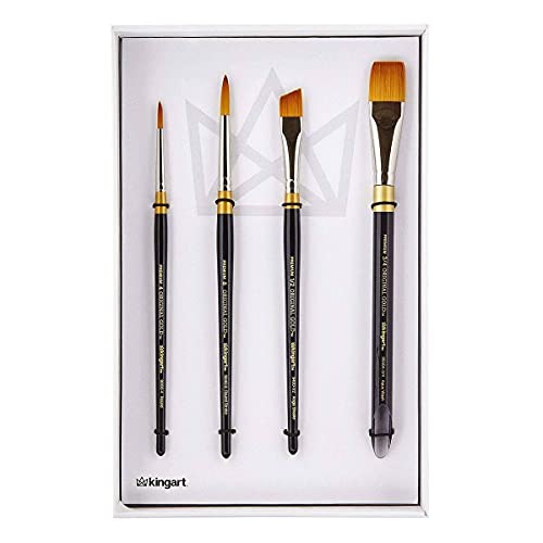 KINGART Original Gold Series Premium Golden Taklon Multimedia Artist Brushes, Painting Tools for Oil, Acrylic, Watercolor and Gouache, Gift Box, Set KINGART