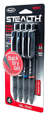 Cra-Z-Art Stealth Retractable 4ct Gel Pen Plastic Barrel Black, Blue and Red Ink Cra-Z-Art