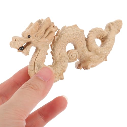 Amosfun Chinese Feng Shui Carved Natural Wood Dragon Statue Unpainted Wooden Dragon Sculpture Unfinished 10cm DIY Animal Figurine Hand Carved Amosfun