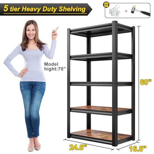 REIBII Garage Shelving Heavy Duty Shelving Loads 3000LBS Heavy Duty Garage Storage Shelves Adjustable 5 Tier Metal Shelves for Storage Rack for - WoodArtSupply