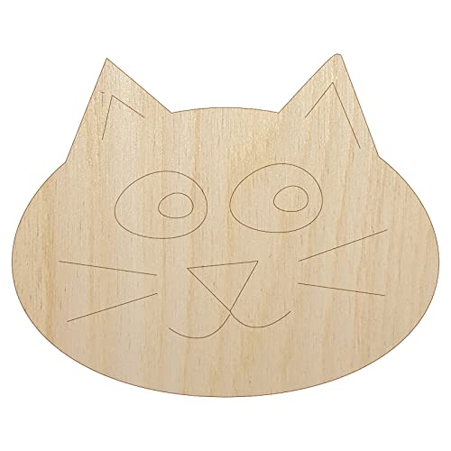 Happy Cat Face Doodle Unfinished Wood Shape Piece Cutout for DIY Craft Projects - 1/8 Inch Thick - 6.25 Inch Size