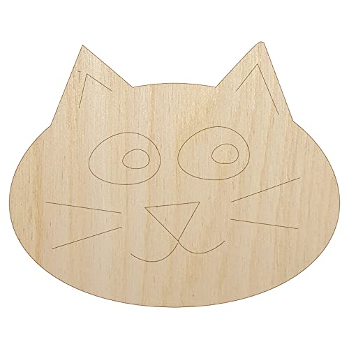 Happy Cat Face Doodle Unfinished Wood Shape Piece Cutout for DIY Craft Projects - 1/8 Inch Thick - 6.25 Inch Size - WoodArtSupply