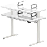 SHW 48-Inch Glass Electric Height Adjustable Desk with Monitor Riser and Drawer, White SHW