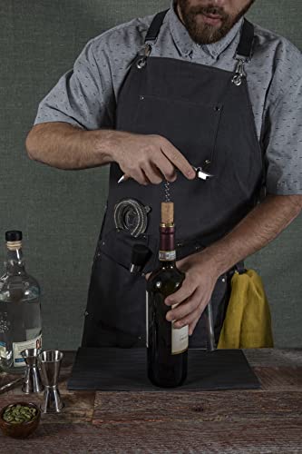 LEGACY - a Picnic Time brand Collins Mixologist Apron Waxed Canvas with Corkscrew and Bottle Opener, One Size, Gray with Black Accents PICNIC TIME