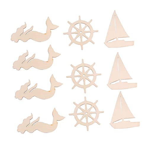 18 Pcs Blank Wooden chip Decorate Seaside Accessories Natural Wood Slices Beach Wood Carving Bamboo Wood Manual Crafts Blank Ornaments Wood Grain COHEALI