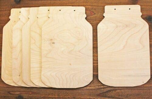 2" 1 Center Hole Set of 6 Mason Jar Unfinished Wood Cutout Shapes Wall Sign Ready to Paint Crafts