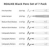 REALIKE Variety Pens for Cricut Maker 3/Maker/Explore 3/Air 2/Air,Black Pens Set of 7Pack Include Fine Point Pen,Glitter Gel, Marker, Calligraphy REALIKE