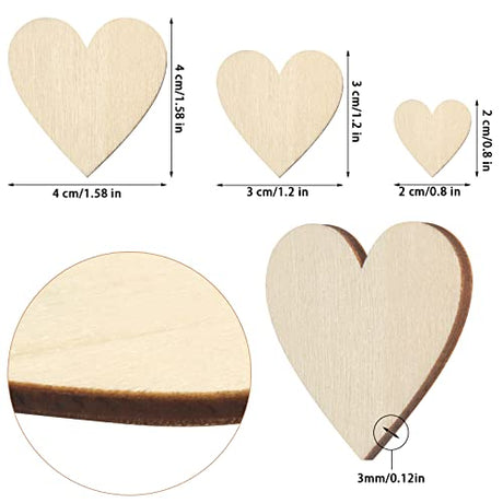 DERAYEE 100Pcs Unfinished Wooden Hearts for Crafts, Assorted Size Cutout Blank Wood for Valentines Day Christmas Wedding Party DIY Ornaments DERAYEE