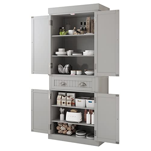 Squireewo 72" Freestanding Kitchen Pantry Storage Cabinet with Doors and Adjustable Shelves,Storage Cupboard with Large Drawer for Kitchen,Bathroom