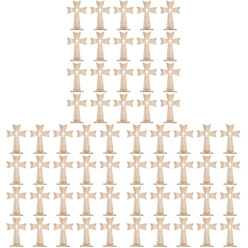 PRETYZOOM 60 pcs Holiday Decorations Wood Jesus Cross Wood Crosses for Crafts Unfinished Cutout Remembrance Ornament Tabletop Cross Holy Cross Table PRETYZOOM