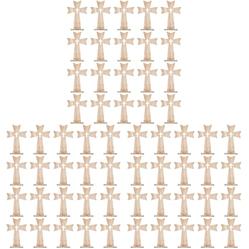 PRETYZOOM 60 pcs Holiday Decorations Wood Jesus Cross Wood Crosses for Crafts Unfinished Cutout Remembrance Ornament Tabletop Cross Holy Cross Table - WoodArtSupply