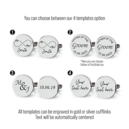 Custom engraved cufflinks for weddings, personalized gift for groom, father of the bride & groom dad, best men, customized gold & silver cufflinks MIA·MIA