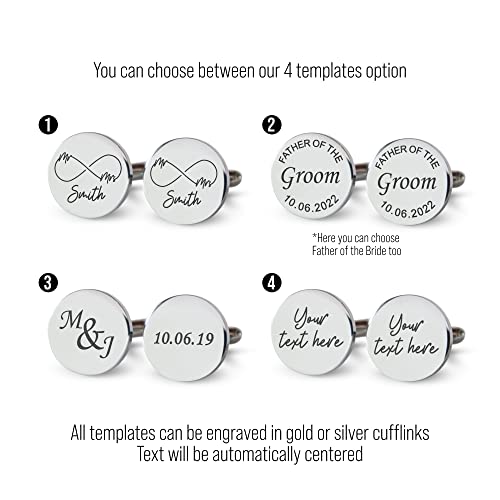 Custom engraved cufflinks for weddings, personalized gift for groom, father of the bride & groom dad, best men, customized gold & silver cufflinks - WoodArtSupply