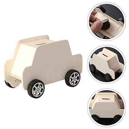 STOBOK 6Pcs DIY Unfinished Wooden Piggy Bank Car Shaped Wood Coin Bank Wood Change Box Paint Decorate Assembly Box Craft Kits for Kids Adult Gift - WoodArtSupply