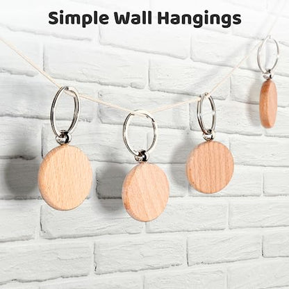 Wooden Keychain Blanks, 100 Pcs Round Wood Tags Finely Polished, Blank Wood Keyrings for Personalized DIY Crafts, Christmas Pendants, Wall Hangings,