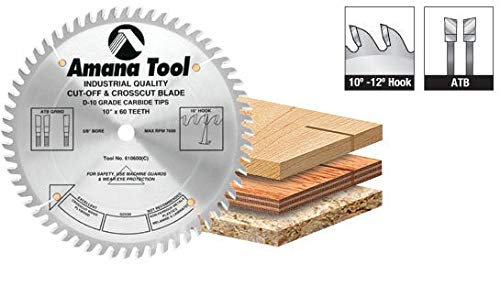 Amana Tool - 610600C Electro-BLU Carbide Tipped Cut-Off & Crosscut 10" Dia x 60T ATB - WoodArtSupply