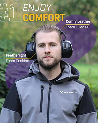 Vanderfields Ear Protection Earmuffs - Shooting Ear Muffs for Noise Cancelling - Passive Reduction for Safety Hearing - Adult Headphones for Lawn Vanderfields