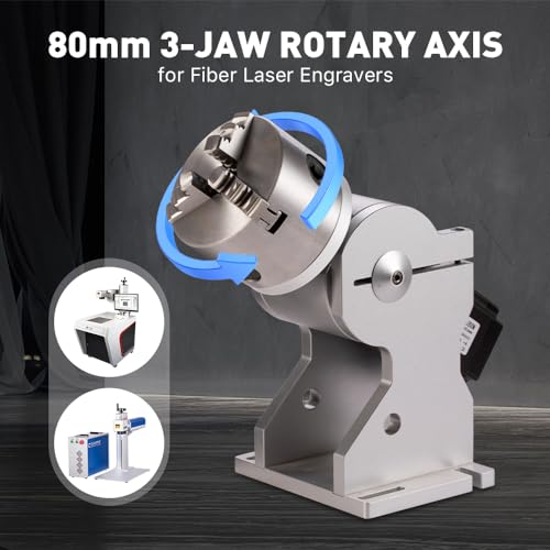 Cloudray 3-Jaw,Chuck Rotary Attachment,Axle Height 5inch Nema 23 Stepper Motor,Reducing ratio 1 for Fiber Marking Machine Engraving Machine (RA-A D80 Cloudray